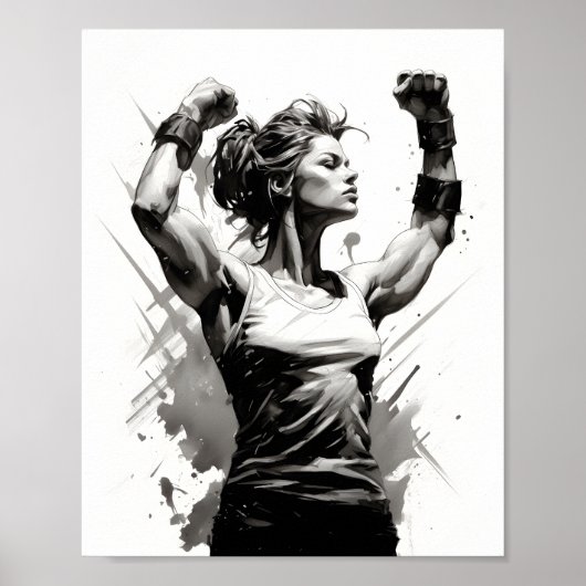 Vrouw Bodybuilder Flexing Muscles Fitness Meisje Poster (Voorkant)
