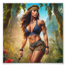 Vrouw Bodybuilder Showcase Power in Leopard Skin Foto Afdruk