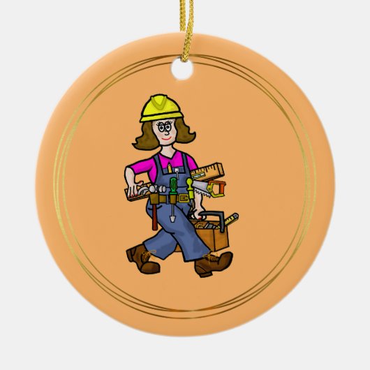 Vrouw Bouwnijverheid met versieringsgereedschap Keramisch Ornament (Voorkant)