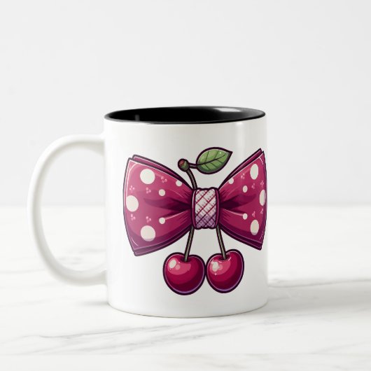 Vrouw Bow Haar Cherry Fruit lintMok Tweekleurige Koffiemok (Links)