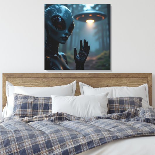 Vrouw buitenaardse wezens en UFO’s Canvas Afdruk (Insitu (Slaapkamer))