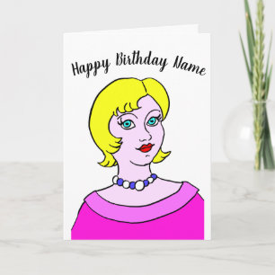 Vrouw Cartoon Roze Verjaardag Kaart