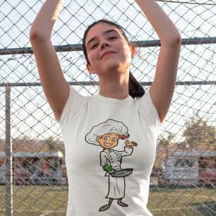 Vrouw Chef met een frituurpannen T-shirt