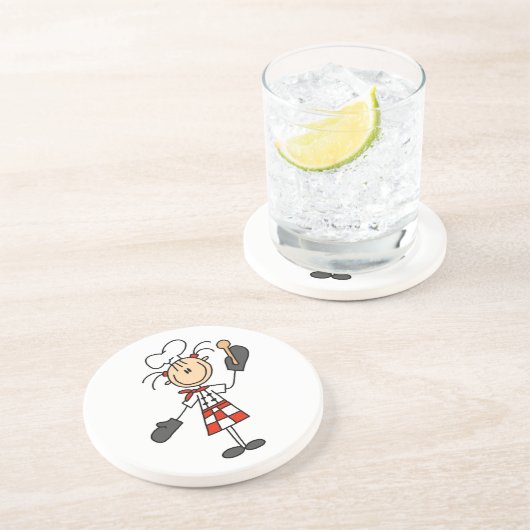 Vrouw Chef met Mitts en Wooden Spoon Zandsteen Onderzetter (Zijkant)