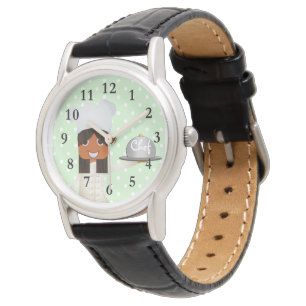 Vrouw Chef Women's Black Leather Strap Watch Horloge