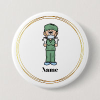 Vrouw chirurg in Scrubs Name Button