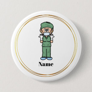 Vrouw chirurg in Scrubs Name Button