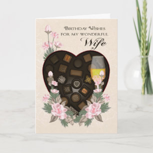 Vrouw Chocolade Wijn en Bloem Verjaardag Groet Kaart