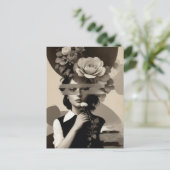 vrouw Collage Floral Sepia Briefkaart (Staand voorkant)