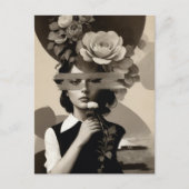 vrouw Collage Floral Sepia Briefkaart (Voorkant)