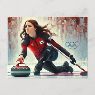 Vrouw Curling Speler Atleet Olympische Spelen Briefkaart