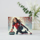 Vrouw Curling Speler Atleet Olympische Spelen Briefkaart (Staand voorkant)