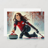 Vrouw Curling Speler Atleet Olympische Spelen Briefkaart (Voorkant / Achterkant)
