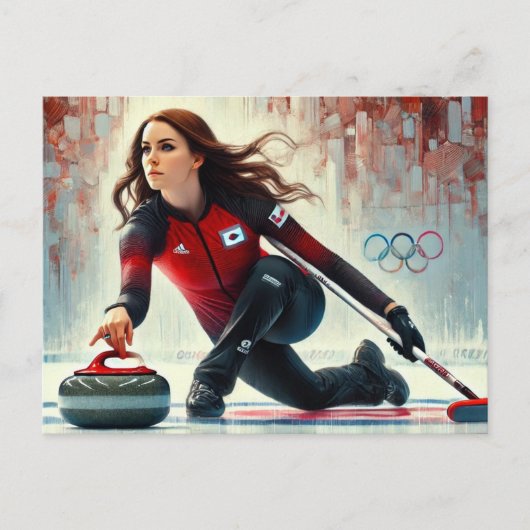 Vrouw Curling Speler Atleet Olympische Spelen Briefkaart (Voorkant)