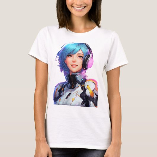 Vrouw Cyborg anime stijl T-shirt (Voorkant)