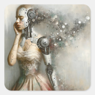 Vrouw Cyborg Vrouw AI Kunst Vierkante Sticker