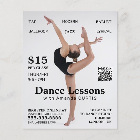 Vrouw Dancer, Dance Lesson Adverteren Flyer (Voorkant)