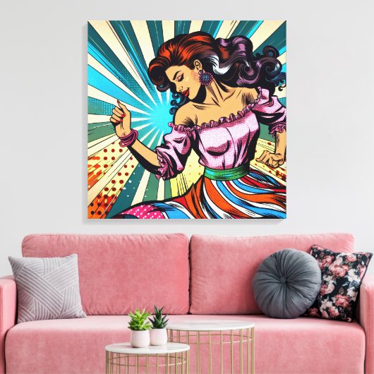 vrouw dansen salsa Pop kunst Canvas Afdruk (Insitu (Woonkamer))