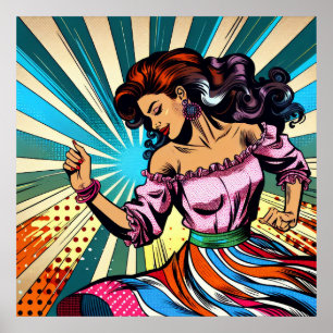  vrouw dansen salsa Pop kunst Poster