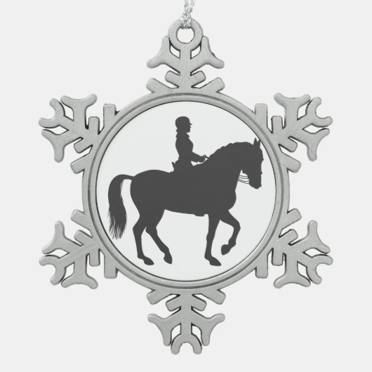 vrouw dat paard rijdt - Kies achtergrondkleur Tin Sneeuwvlok Ornament (Voorkant)