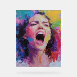 Vrouw die Abstracte Kleuren Schreeuwt Expressief A Acryl Bord