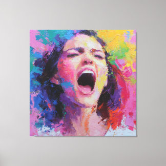 Vrouw die Abstracte Kleuren Schreeuwt Expressief A Canvas Afdruk