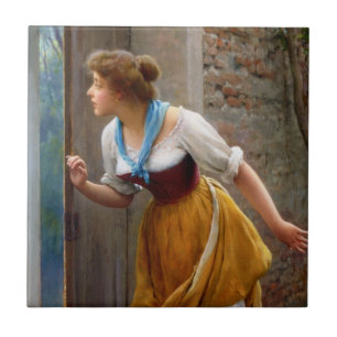Vrouw die afluistert (door Eugene de Blaas) Tegeltje