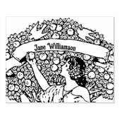 Vrouw die appels plukt 	rubberstempel (Afrduk)