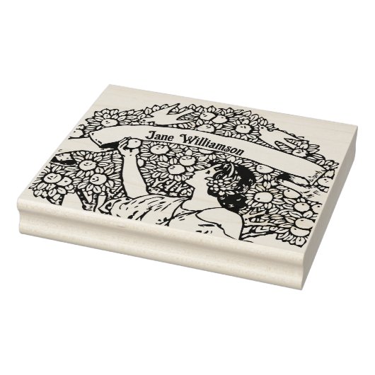 Vrouw die appels plukt 	rubberstempel (Stempel)