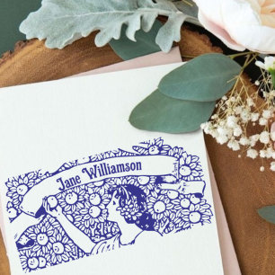 Vrouw die appels plukt  zelfinktende stempel