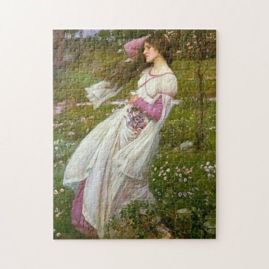 Vrouw die Bloemen in de Wind verzamelt Legpuzzel (Verticaal)