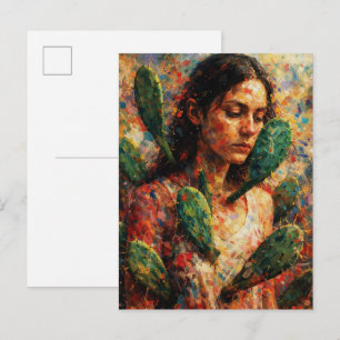 Vrouw die Cactus Vijgdruif omhelst Symbolisch Briefkaart