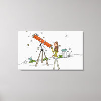 Vrouw die een astronomische telescoop gebruikt