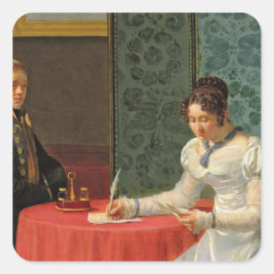 Vrouw die een brief schrijft vierkante sticker