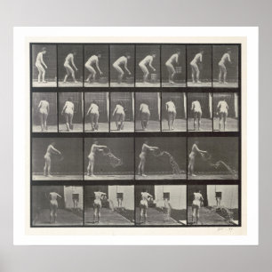 Vrouw die een emmer water gooit, bord 401 uit " poster