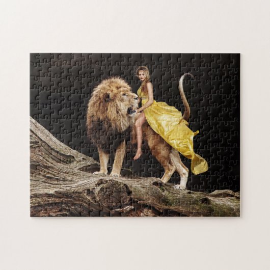 VROUW DIE EEN LION FANTASY JIGSAW PUZZLE RICHT LEGPUZZEL (Horizontaal)