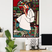 Vrouw die een Poster van het Boek leest (Thuiskantoor)