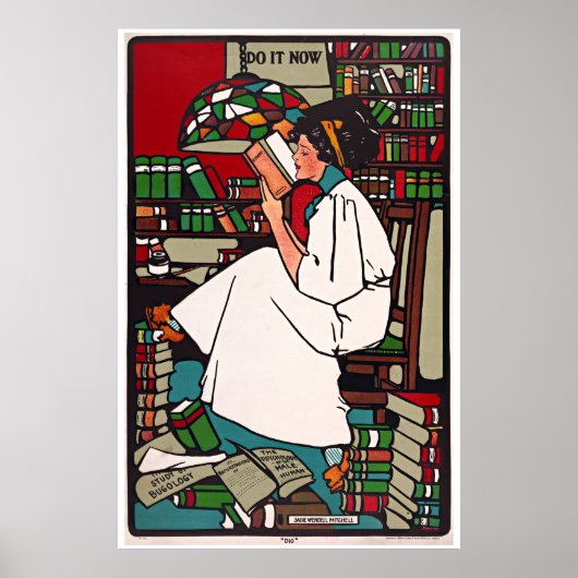 Vrouw die een Poster van het Boek leest (Voorkant)