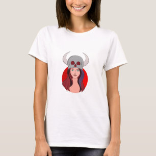 Vrouw die een schedel met horens voert t-shirt
