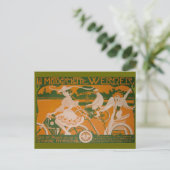 vrouw die fietst met cupid briefkaart (Staand voorkant)