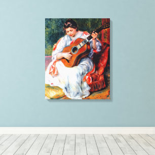 Vrouw die gitaar speelt van Pierre Renoir Canvas Afdruk