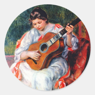 Vrouw die gitaar speelt van Pierre Renoir Ronde Sticker