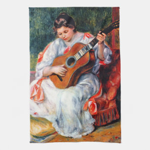 Vrouw die gitaar speelt van Pierre Renoir Theedoek
