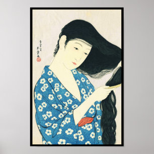 Vrouw die haar kamt Hashiguchi Goyo Poster