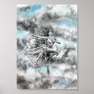 Vrouw die in de Wolken Danst - Gevoel - Schilderij Poster
