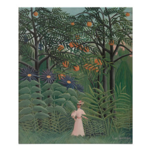 Vrouw die in een exotisch bos loopt, Henri Roussea Foto Afdruk