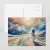 Vrouw die met paraplu loopt briefkaart (Voorkant / Achterkant)