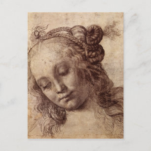 Vrouw die naar beneden kijkt briefkaart