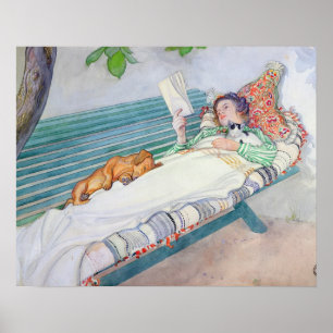 Vrouw die op een bank ligt, 1913 (m/c op papier) poster
