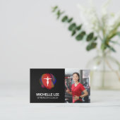 Vrouw die op loopband loopt visitekaartje (Staand voorkant)